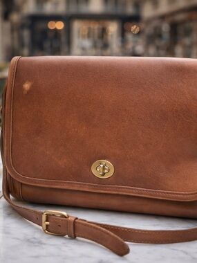 Vintage Coach NYC Court/City Bag Cognac Glove-Tanned Leather Crossbody Turnlock